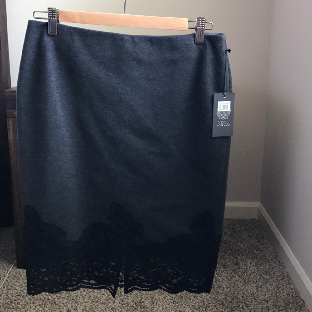 Vince Camuto skirt. Charcoal gray with black lace